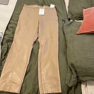 Tan, high-rise, vegan leather, pants. NWT Zara
